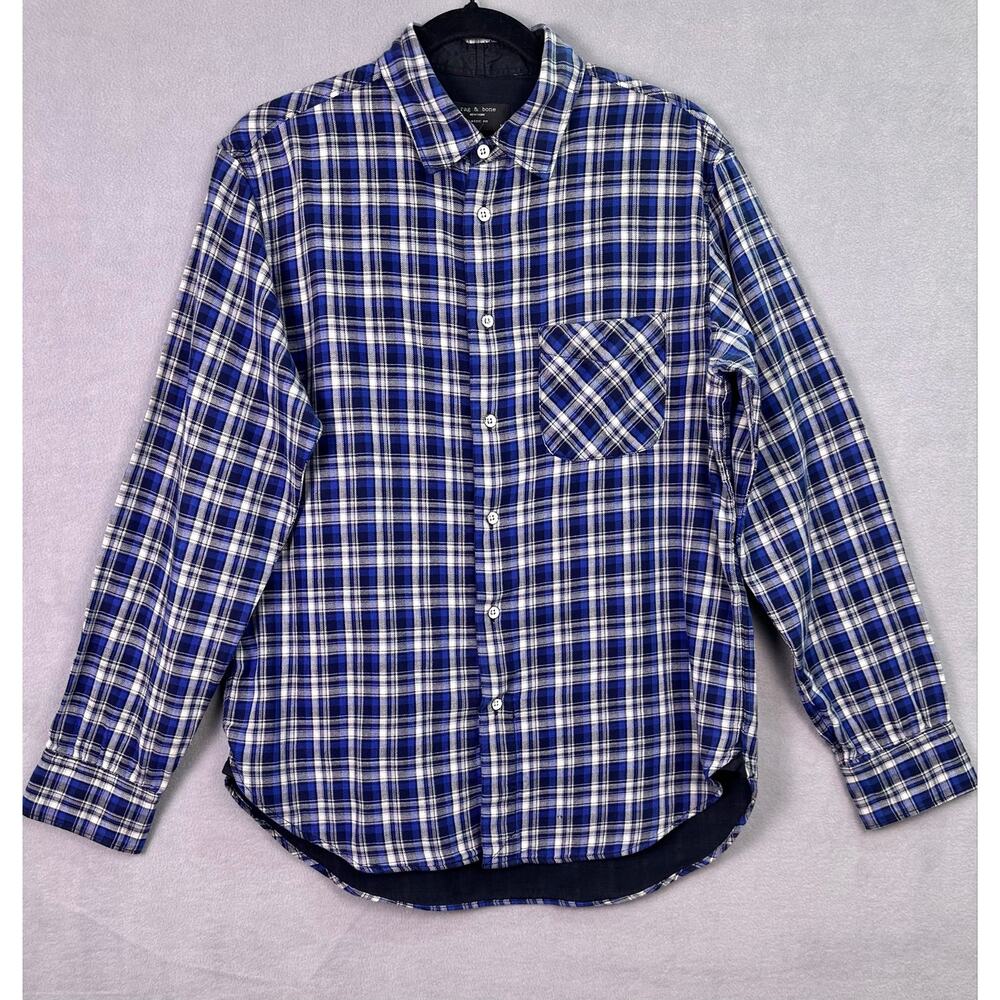 Rag & Bone Blue White Plaid Men’s Button Down Shirt Classic Fit Size Medium - Picture 2 of 11